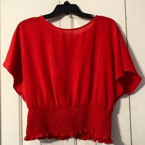 Red ruffle blouse with stretchy bottom